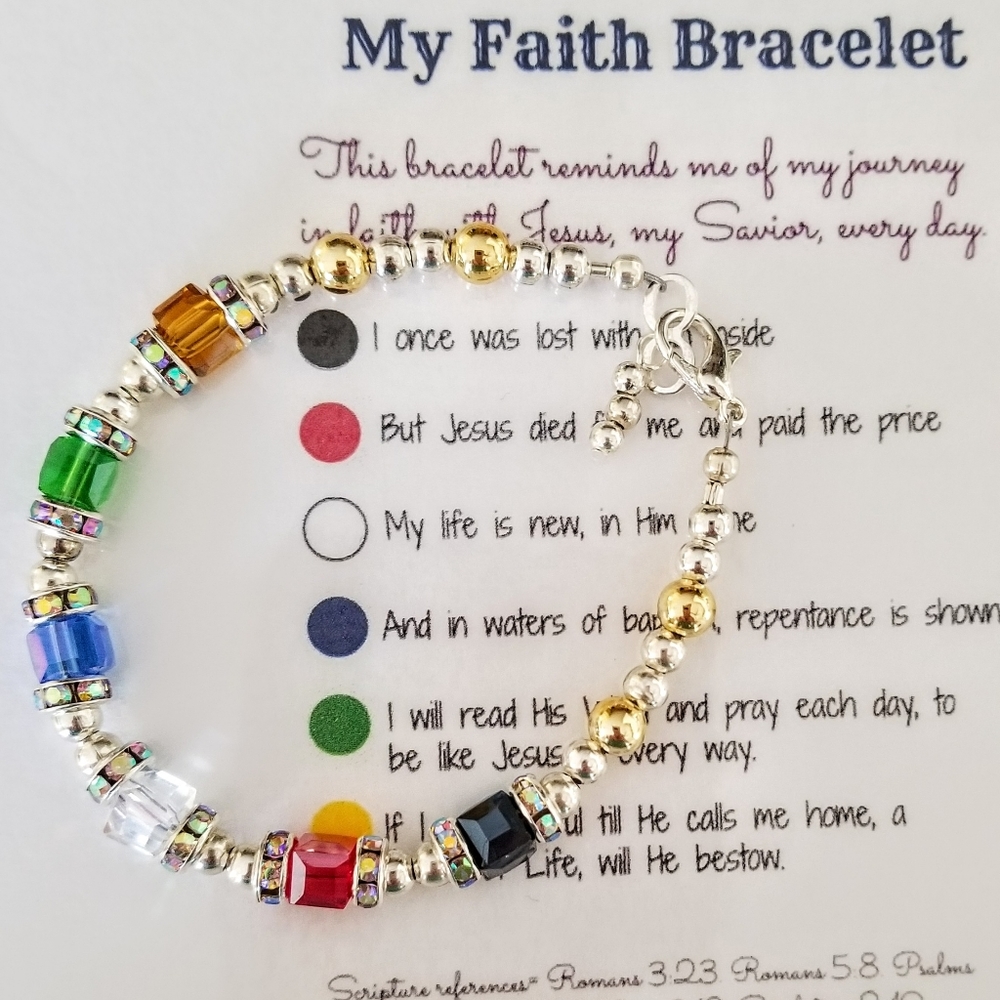 Faith bracelet, with cube Preciosa Crystals. Silver and Gold bead balls.